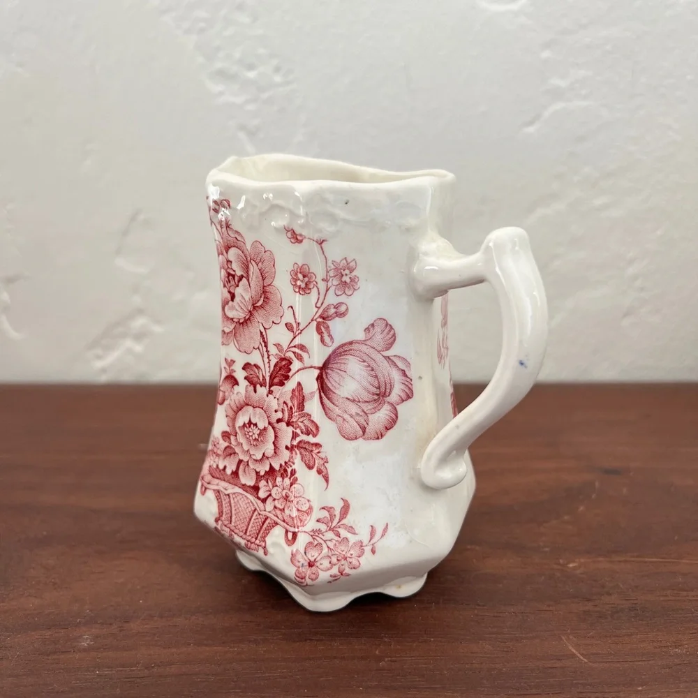 Crown Devon red white floral creamer pitcher jug Staffordshire English China